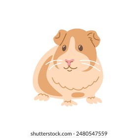 Cute smiling guinea pig pet doodle hand drawn character. Adorable fluffy pet animal in linear cartoon style. Editable stroke illustration