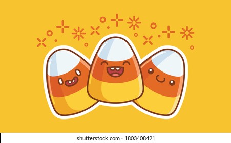 cute smiling halloween candy corn candy cartoons isolated on yellow background