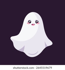 Lindo fantasma de Halloween sonriente. Lindo personaje fantasma feliz divertido. Ilustración vectorial
