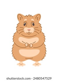 Cute smiling hamster pet doodle hand drawn character. Adorable fluffy pet animal in linear cartoon style. Editable stroke illustration