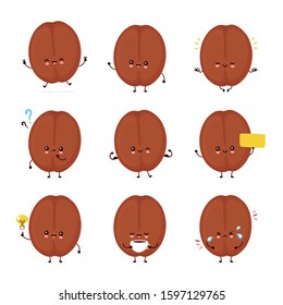 Cute smiling happy coffee bean set collection. Vector flat cartoon character illustration icon design.Isolated on white background. Coffee bean character bundle concept