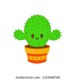 Cute smiling happy funny cactus.Vector flat cartoon character illustration icon desgin. Isolated on white background. Sketch style element. Cactus character concept
