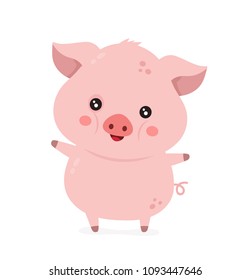 Cute smiling happy funny little pig.Vector flat cartoon character illustration icon desgin. Isolated on white background. Pig concept