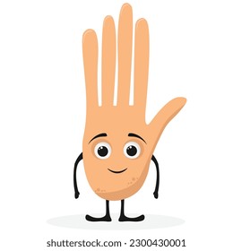 Lächelt glücklichen Charakter der menschlichen Hand. Palmmaskottchen mit Emotion. Vektorgrafik