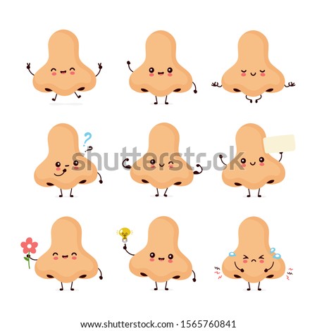 Cute smiling happy human nose. Vector flat cartoon character illustration.Isolated on white background. Human nose character concept