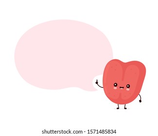 Cute smiling happy human tongue with speech bubble. Vector flat cartoon character illustration.Isolated on white background. Human tongue character concept