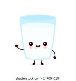 Cute smiling happy milk glass. Vector flat cartoon character illustration.Isolated on white background.Milk glass character concept