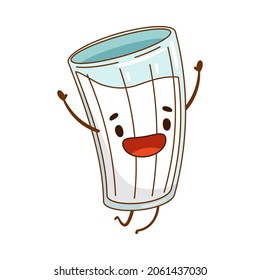 Cute smiling happy milk glass cartoon character vector illustration on white background