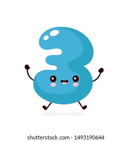Cute smiling happy number 3. Vector flat cartoon character illustration.Isolated on white background.Number three character concept