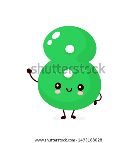Cute smiling happy number 8. Vector flat cartoon character illustration.Isolated on white background.Number eight character concept