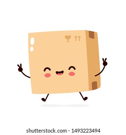 Cute smiling happy parcel,delivery box. Vector flat cartoon character illustration.Isolated on white background.Delivery box character concept