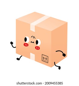 Cute smiling happy parcel,delivery box run fast. Vector flat cartoon character illustration.Isolated on white background. Delivery box cartoon character concept
