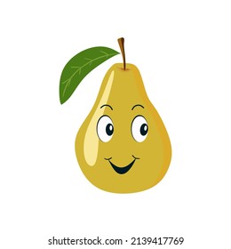 Cute smiling happy pear. modern flat style cartoon character illustration. Isolated on white background. 