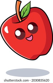 Cute smiling happy red apple vector illustration isolated on white background, Cute floating red apple vector graphic having very happy face