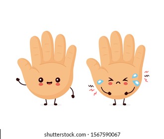 Cute smiling happy and sad human hand. Vector flat cartoon character illustration.Isolated on white background. Human hand character concept