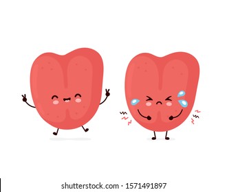 Cute smiling happy and sad sick human tongue. Vector flat cartoon character illustration.Isolated on white background. Human tongue character concept