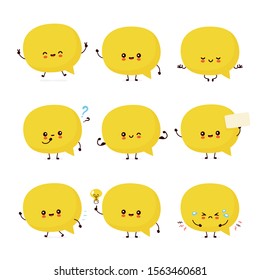 Cute smiling happy speech bubble set collection. Vector flat cartoon character illustration.Isolated on white background. Speech bubble characters bundle concept
