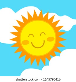 Cute smiling happy sun icon logo design. Shiny bright day happy sun template. Nature concept vector illustration