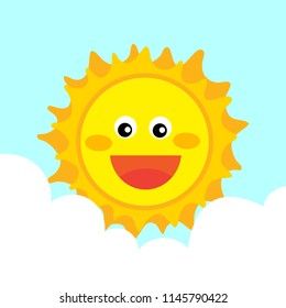 Cute smiling happy sun icon logo design. Shiny bright day happy sun template. Nature concept vector illustration