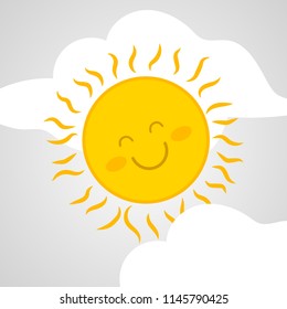 Cute smiling happy sun icon logo design. Shiny bright day happy sun template. Nature concept vector illustration