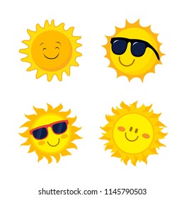 Cute smiling happy sun icon logo design. Shiny bright day happy sun template. Nature concept vector illustration