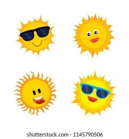 Cute smiling happy sun icon logo design. Shiny bright day happy sun template. Nature concept vector illustration