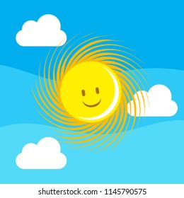 Cute smiling happy sun icon logo design. Shiny bright day happy sun template. Nature concept vector illustration