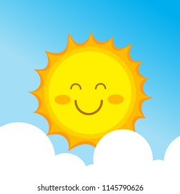 Cute Smiling Happy Sun Icon Logo Design. Shiny Bright Day Happy Sun Template. Nature Concept Vector Illustration