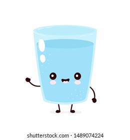 Cute smiling happy water glass. Vector flat cartoon character illustration.Isolated on white background.Water character concept