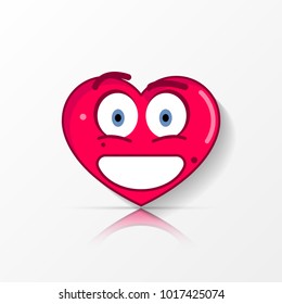 Cute smiling heart with big eyes. Emoticon. Vector illustration