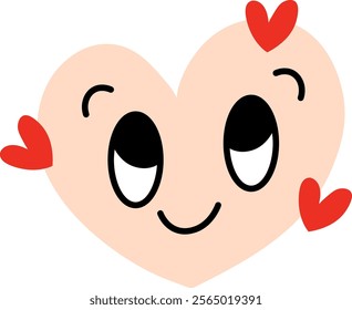 Cute Smiling Heart Character with Red Decorative Hearts