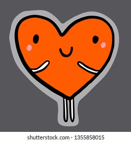 Cute smiling heart hand drawn sticker illustration in cartoon style minimalism