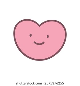 Cute smiling heart icon. Hand drawn illustration of a heart shape with smiling face isolated on a white background. Kawaii St. Valentine day sticker. Vector 10 EPS.