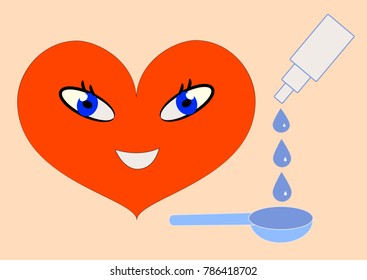 Cute Smiling Heart takes medicine.
Vector illustration for children. All elements are located on separate layers. All items can be easily edited. 