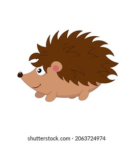 Cute smiling hedgehog on a white background. Cartoon vector illustration for children