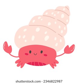 Cute smiling hermit crab wiith opened claws
