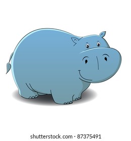 cute smiling hippo on white background