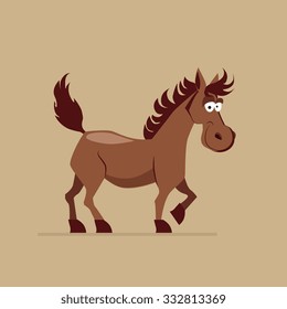 Cute Smiling Horse Flat Vector Illustration Farm Animal