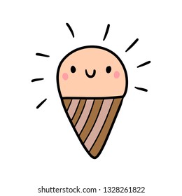 Cute smiling ice cream cone hand drawn illustration cartoon style