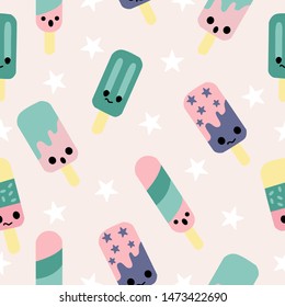 Cute smiling ice cream in a seamless pattern design, that can be used on the web or in print, for surface design