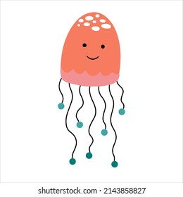 Cute smiling jellyfish with baby face icon hand drawn in doodle style. Vector illustration