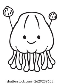 Cute Smiling Jellyfish with Hearts - Kawaii Sea Animal Coloring Page