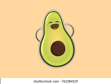 Cute smiling kawaii avocado sticker