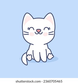 Cute smiling kawaii kitten with closed eyes