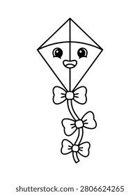 Cute Smiling Kite Coloring Page – Printable Black and White Outline Educational Worksheet for Kids