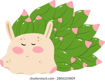 Cute Smiling LeafSheep with Lush Green Leaves Cartoon Clipart