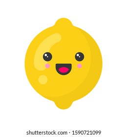 Cute smiling lemon. Kawaii fruit character. Isolated colorful vector icon