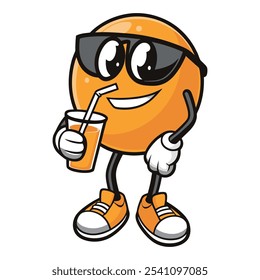 A cute smiling lemon wearing sunglasses and drinking, fruit, fresh