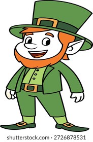 Süß lächelnder Kobold mit orangefarbenem Bart grüner Hut St Patrick’s Day Vektorgrafik