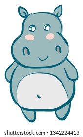 Cute smiling light blue hippo vector illustration on white background 